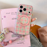 Sweet Color Block Plaid Rotatable Kickstand Case for iPhone