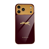 Luxury Burgundy Golden Leopard Electroplated Case for iPhone