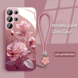 Romantic Roses Soft Touch With Lanyard Phone Case For Samsung