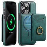 Magnetic Charging Wallet Case with Ring Kickstand for iPhone
