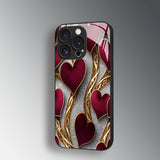 Luxury Red‑Gold Heart Pattern Electroplated Case for iPhone
