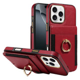 Wallet Card Slot Ring Holder Leather Case for iPhone