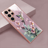 Oil Painting Style Floral & Bird Tempered Glass Phone Case for Samsung