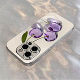 Crystal Purple Cherry Pattern Electroplated Case for iPhone