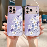 Light Purple Lily Pattern Electroplated Case for iPhone