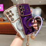 Plating Wave Heart Lanyard Phone Case For Samsung