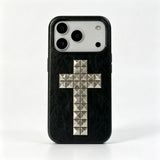 Punk Heart Cross Rivet Leather Shockproof Case for iPhone