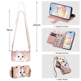 Cute Cat Card Holder Wallet Lanyard Case for iPhone