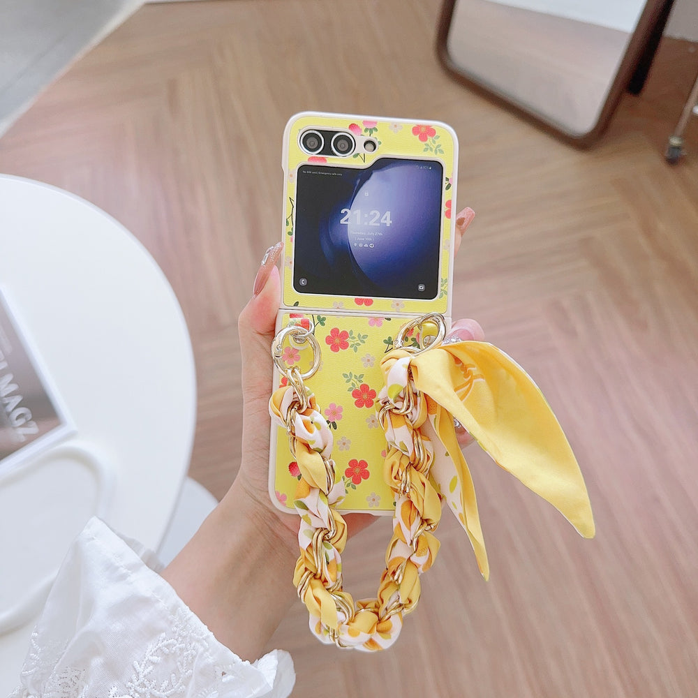 Pastoral Style Small Flower Silk Hand Strap Case For Samsung