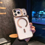 Metal Lens Bracket Clear Electroplated Magnetic Phone Case for IPhone