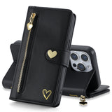 Luxury Heart-Shaped Zipper Flap Wallet Phone Case for iPhone