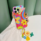 Floral Woven Wrist Strap Building Block Lanyard Soft Case for iPhone