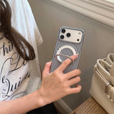 Fashion Vertical Stripe Magnetic Kickstand Case for iPhone