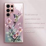 Oil Painting Style Floral & Bird Tempered Glass Phone Case for Samsung