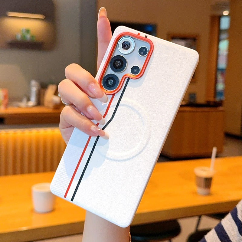 Magnetic Dual-Line Faux Leather Phone Case Suitable for Samsung