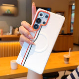 Magnetic Dual-Line Faux Leather Phone Case Suitable for Samsung