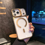 Metal Lens Bracket Clear Electroplated Magnetic Phone Case for IPhone