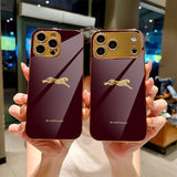 Luxury Burgundy Golden Leopard Electroplated Case for iPhone