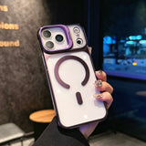 Metal Lens Bracket Clear Electroplated Magnetic Phone Case for IPhone