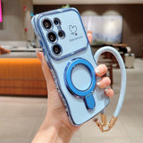 Plating Wave Heart Lanyard Phone Case For Samsung