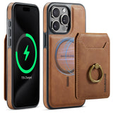 Magnetic Charging Wallet Case with Ring Kickstand for iPhone