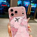 Pink Airplane Route Map Pattern Electroplated Case for iPhone