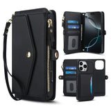 Leather RFID Blocking Lanyard Wallet Case for iPhone