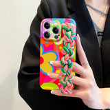 Floral Woven Wrist Strap Building Block Lanyard Soft Case for iPhone