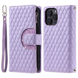 Glitter Plaid Leather Case with Card Slots and Lanyard for iPhone