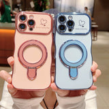 Wavy Plating Heart Shockproof with Stand Phone Case for iPhone