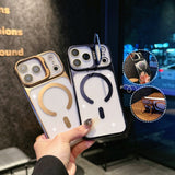 Metal Lens Bracket Clear Electroplated Magnetic Phone Case for IPhone