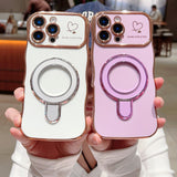 Wavy Plating Heart Shockproof with Stand Phone Case for iPhone
