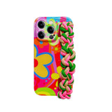 Floral Woven Wrist Strap Building Block Lanyard Soft Case for iPhone