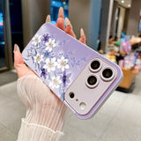 Light Purple Lily Pattern Electroplated Case for iPhone