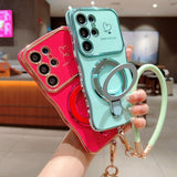 Plating Wave Heart Lanyard Phone Case For Samsung