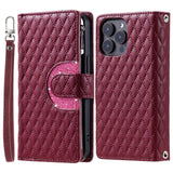 Glitter Plaid Leather Case with Card Slots and Lanyard for iPhone