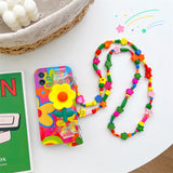 Floral Woven Wrist Strap Building Block Lanyard Soft Case for iPhone
