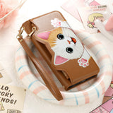 Cute Cat Card Holder Wallet Lanyard Case for iPhone