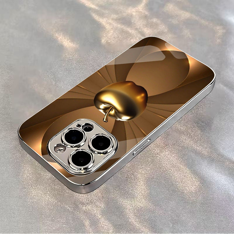 3D Apple Plating Hard Glass Case for iPhone