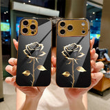 Black Gold Rose Pattern Electroplated Case for iPhone
