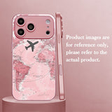 Pink Airplane Route Map Pattern Electroplated Case for iPhone