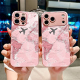 Pink Airplane Route Map Pattern Electroplated Case for iPhone