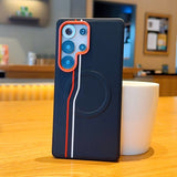 Magnetic Dual-Line Faux Leather Phone Case Suitable for Samsung