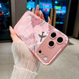 Pink Airplane Route Map Pattern Electroplated Case for iPhone