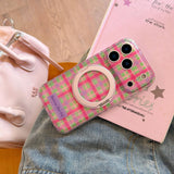 Sweet Color Block Plaid Rotatable Kickstand Case for iPhone