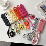 Puffer-Style Sunflower Lanyard Case for iPhone