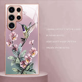 Oil Painting Style Floral & Bird Tempered Glass Phone Case for Samsung