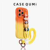 Cute Doll Wrist Strap Two-tone Gradient Silicone Case for iPhone