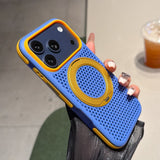 Contrast Color Breathable Magnetic Rotating Kickstand Case for iPhone