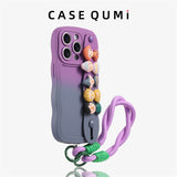 Cute Doll Wrist Strap Two-tone Gradient Silicone Case for iPhone